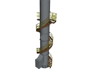 Exhaust Stack Platform Circular Stairway CAD 3D Model