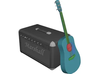 Guitar and Amp Marshall 3D Model