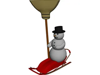 Snowman on a Snow Sled 3D Model