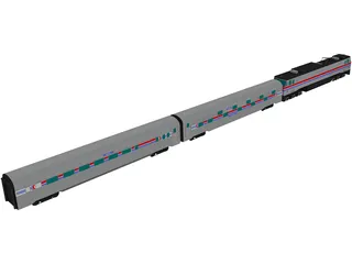 Amtrak Engine and Coachs 3D Model