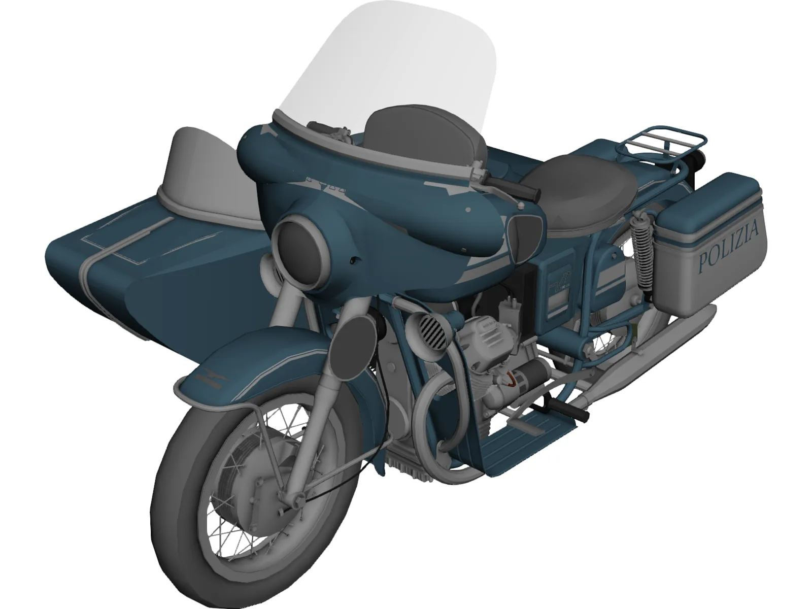 Moto Guzz with Sidecar 3D Model