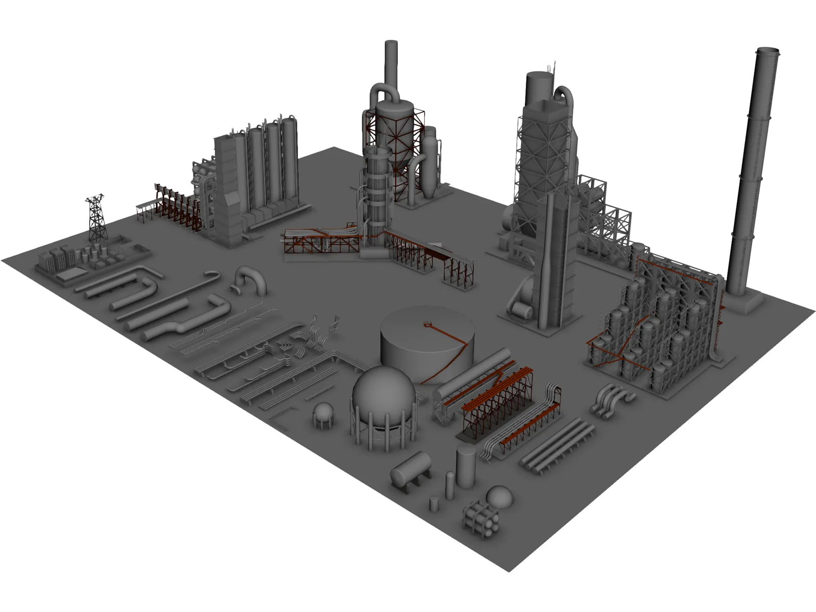 Oil Refinery Parts 3D Model