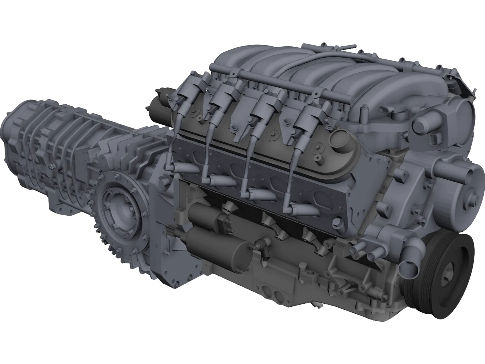 Chevrolet LS3 Engine and Transaxle Gearbox 3D Model