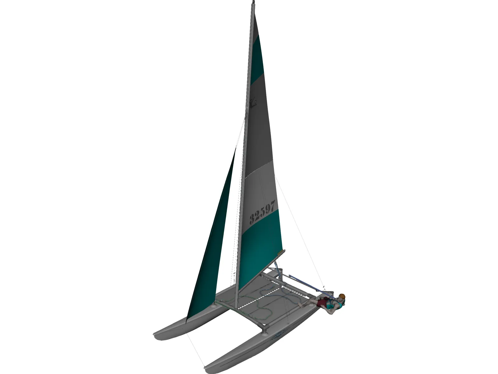 Hobie 16 Racing Catamaran with Male Sailor 3D Model