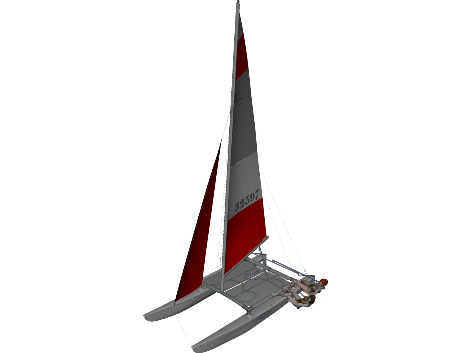 Hobie 16 Racing Catamaran with two Female Sailors 3D Model