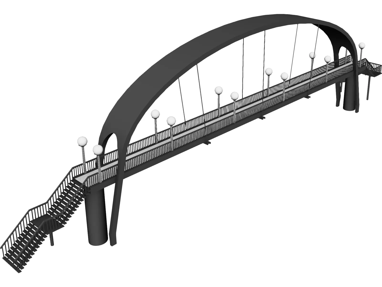 Suspension Arch Walkway Bridge 3D Model