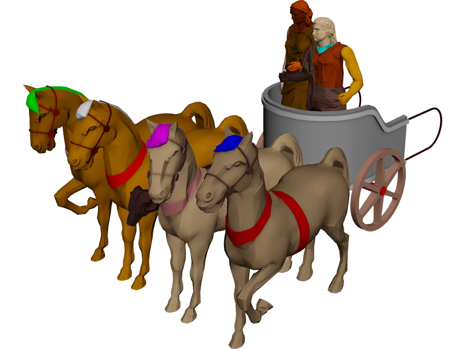 Chariot with People and Horses 3D Model