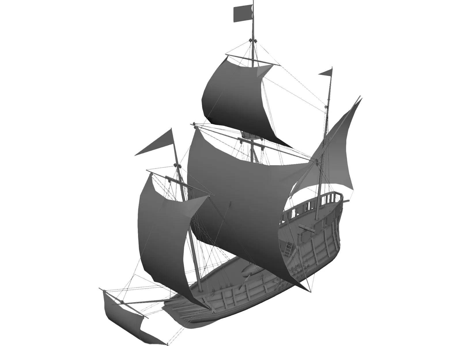 Caravel Sailing Ship 3D Model