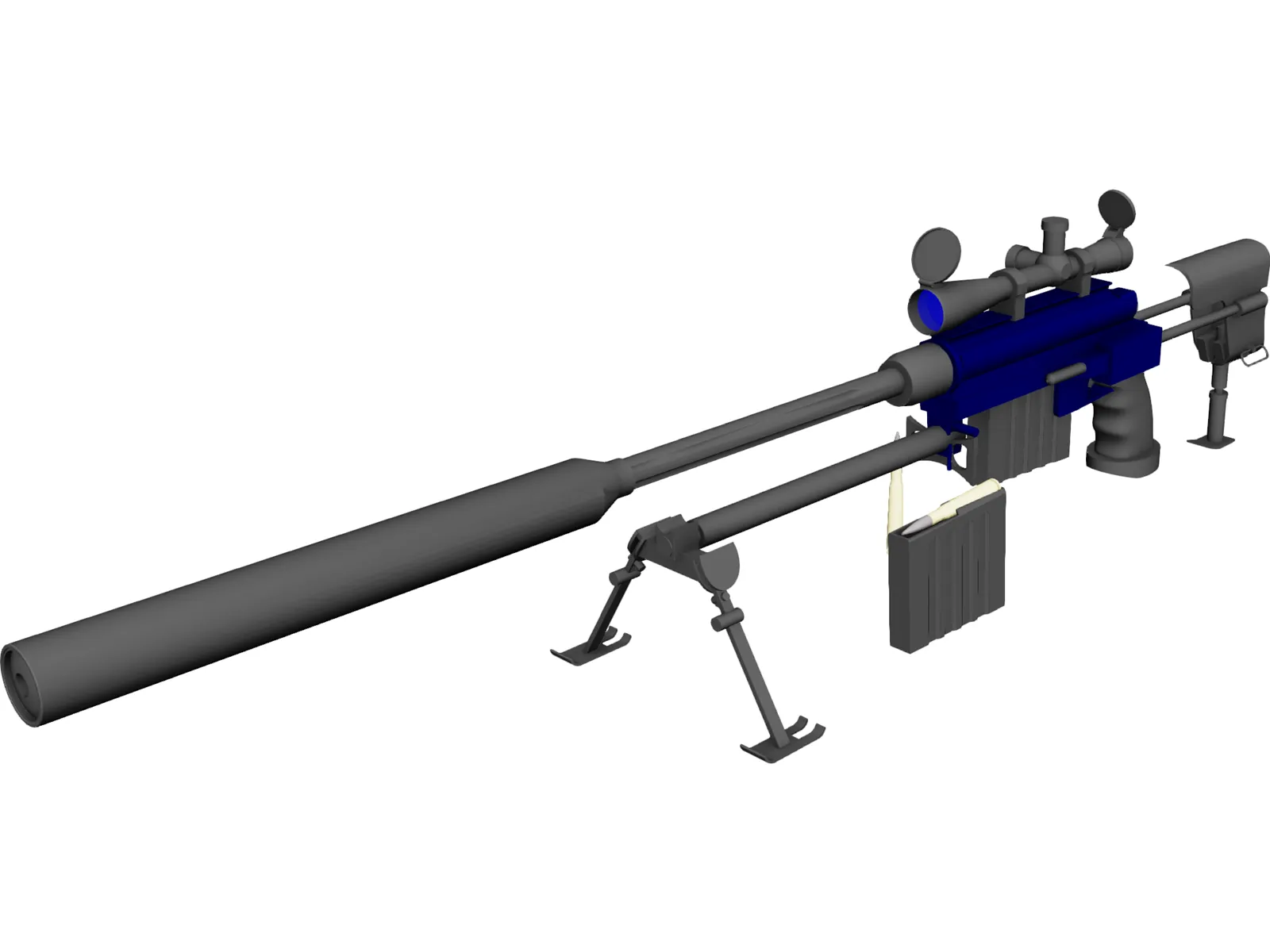 50 Cal Rifle with Suppressor 3D Model