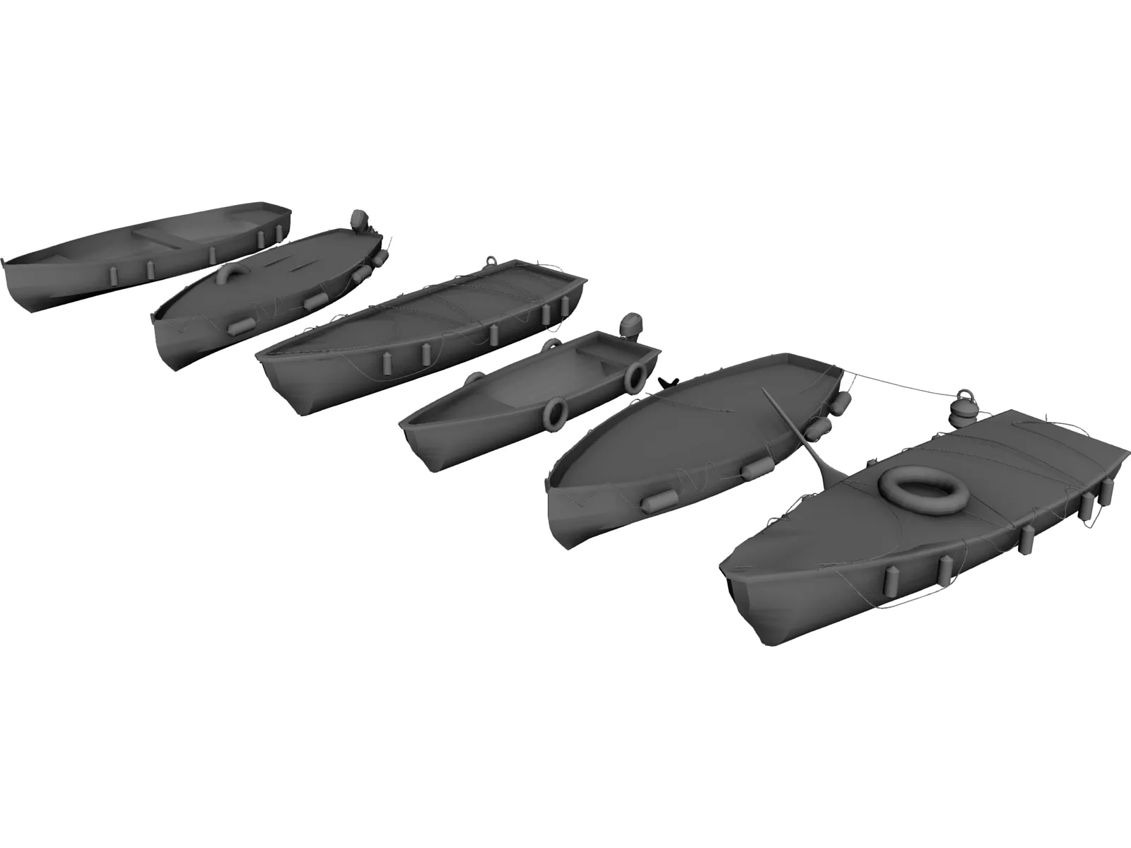 River Fishing Boats Set 3D Model