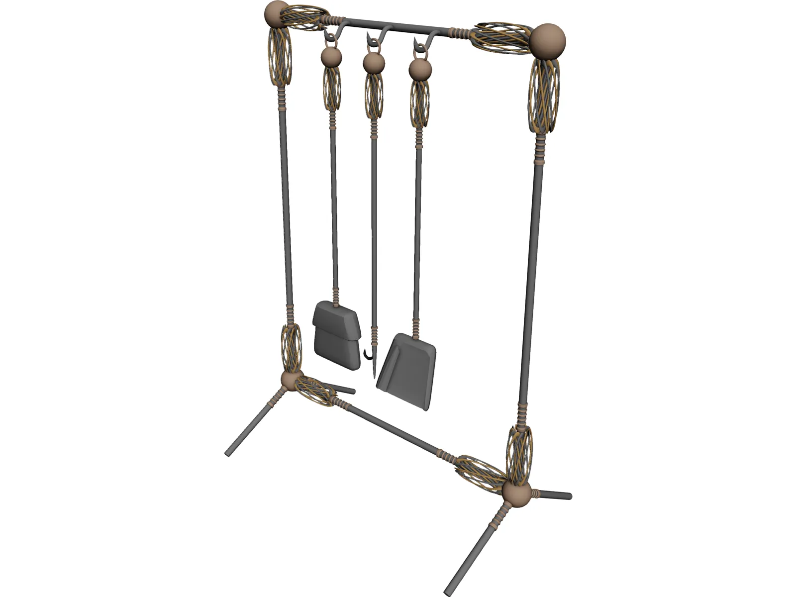 Fire Place Tools and Rack 3D Model