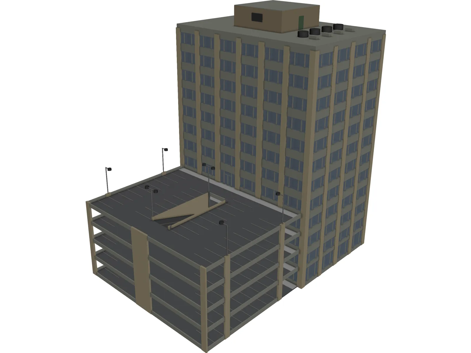 Building Mid-Rise and Parking 3D Model