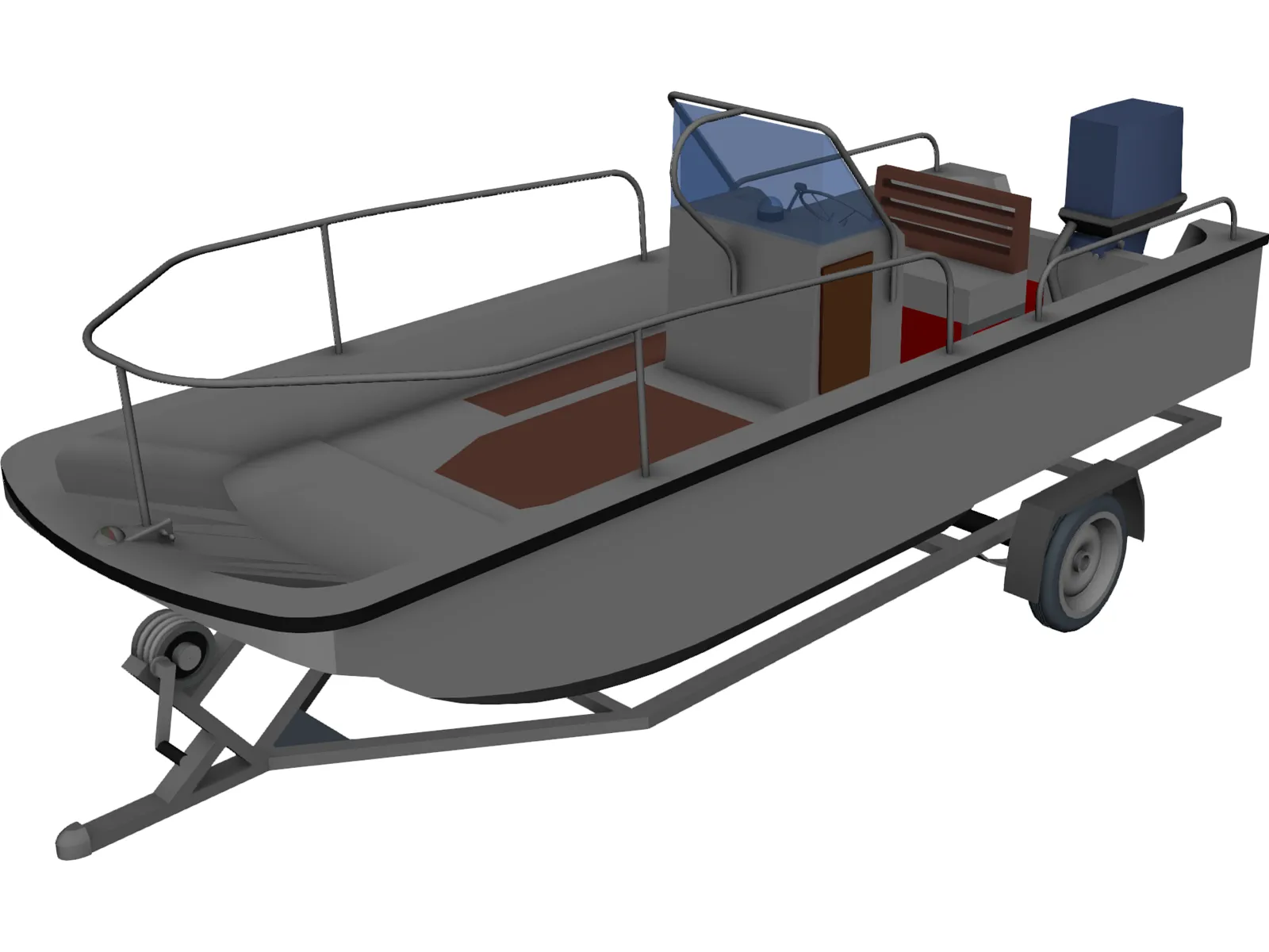 Whaler Boat on Trailer 3D Model