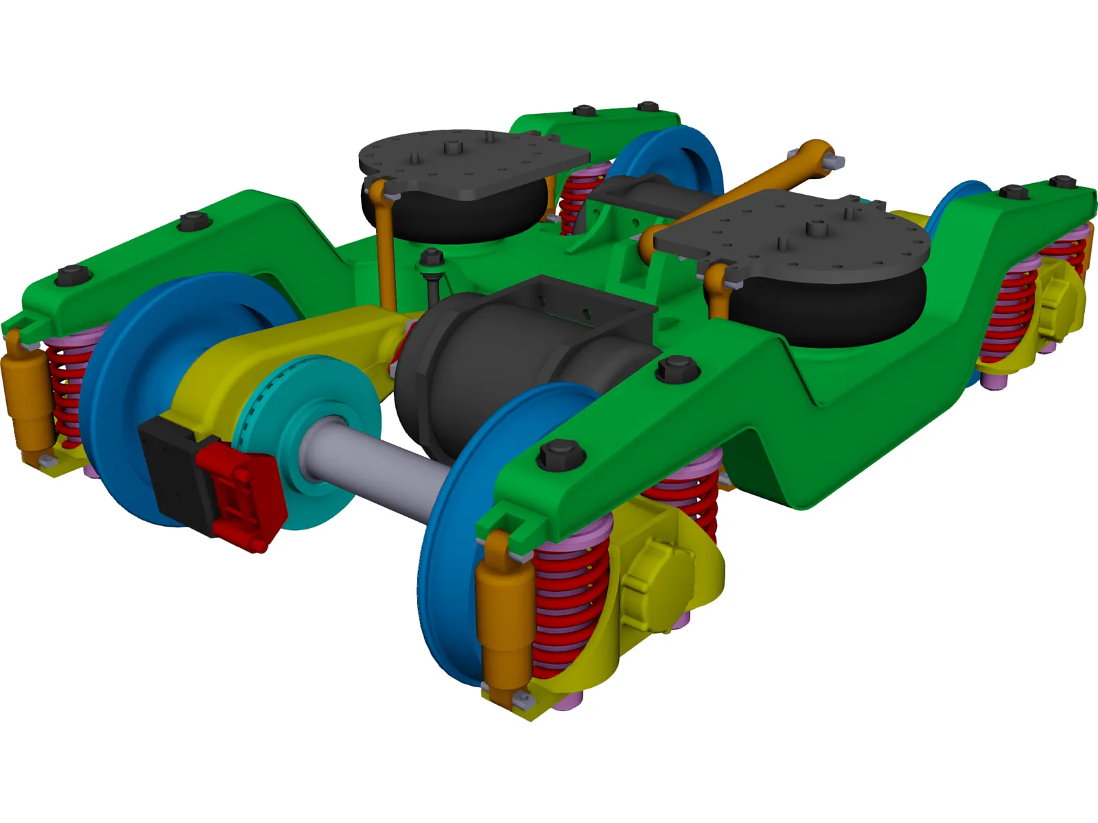 2 Axle Traction Rail Bogie 3D Model