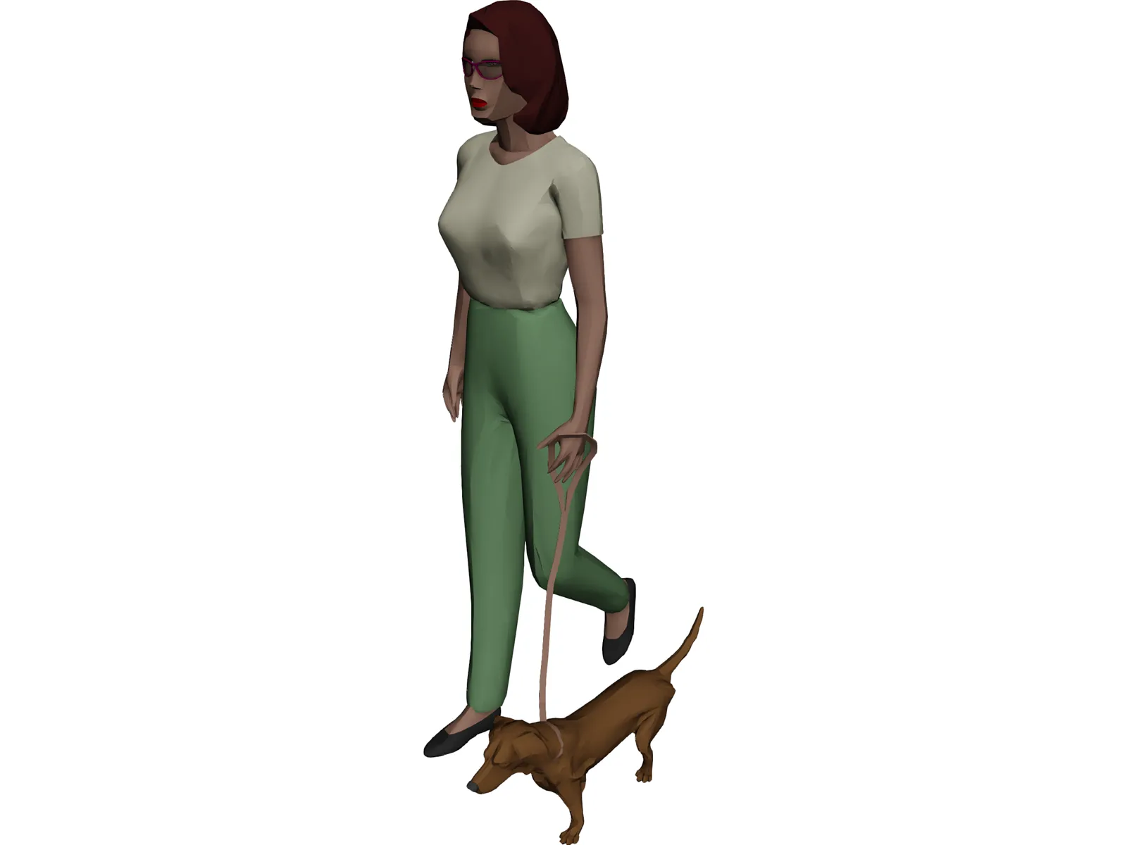 Women walking Dog 3D Model