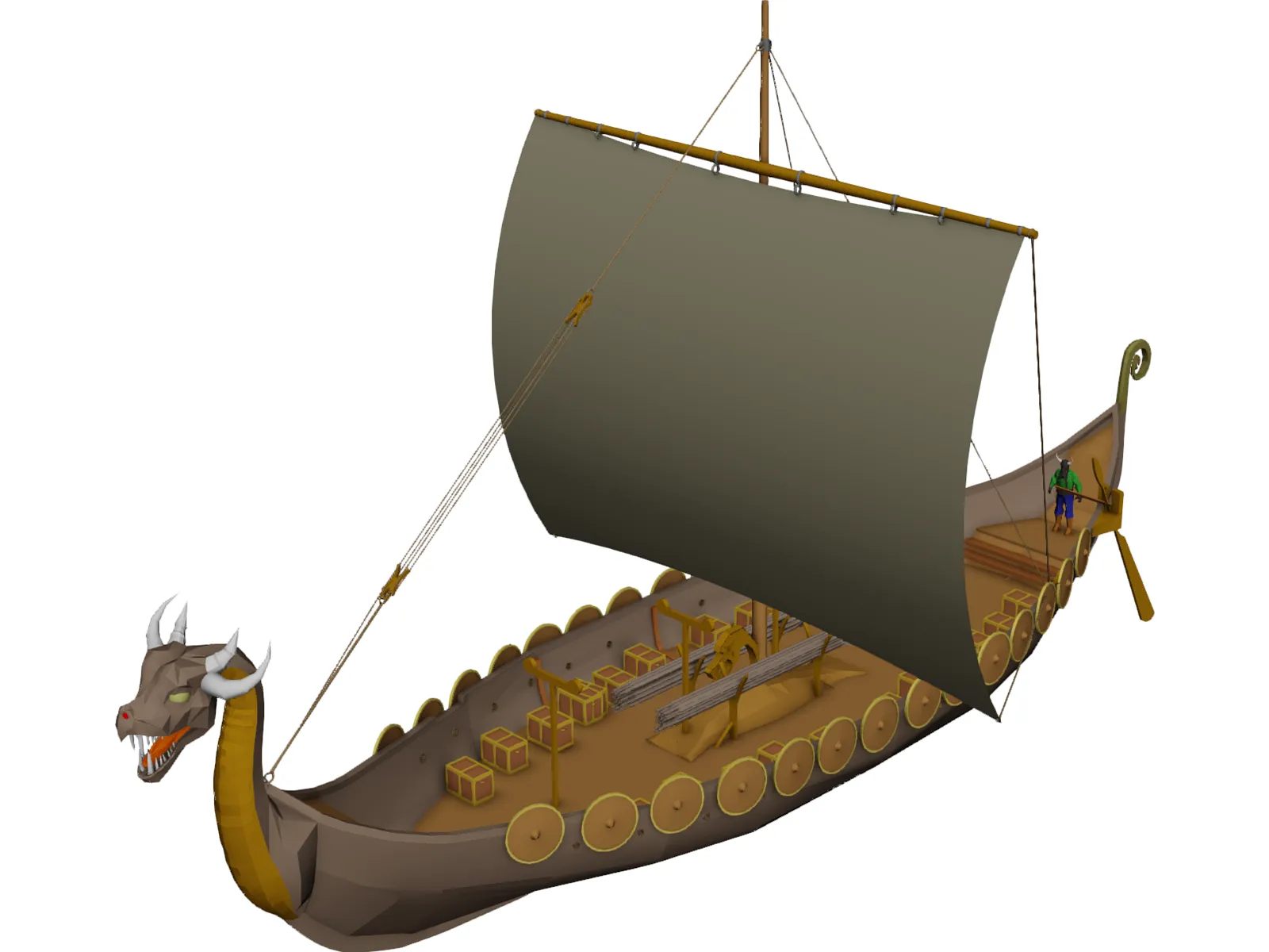 Dragon Longship with Sail 3D Model