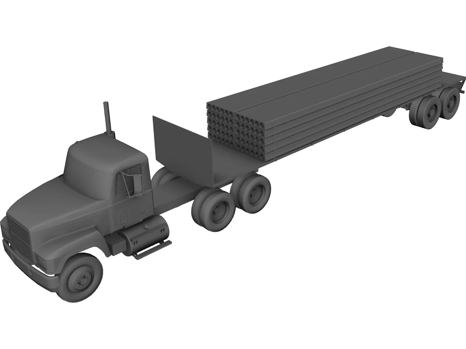 Mack with Flatbed Precast Slabs Trailer 3D Model