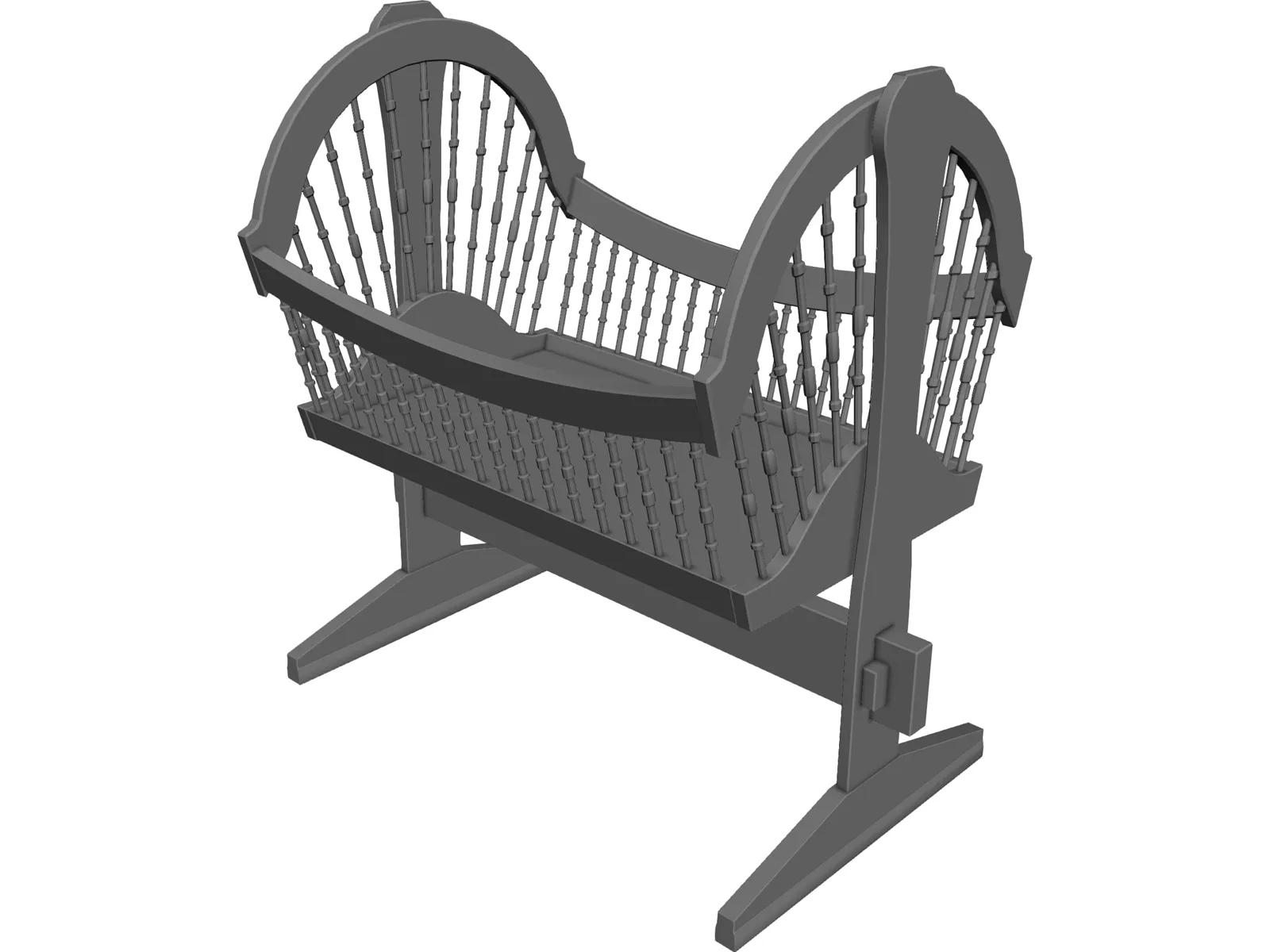 Wooden Baby Crib Cradle 3D Model