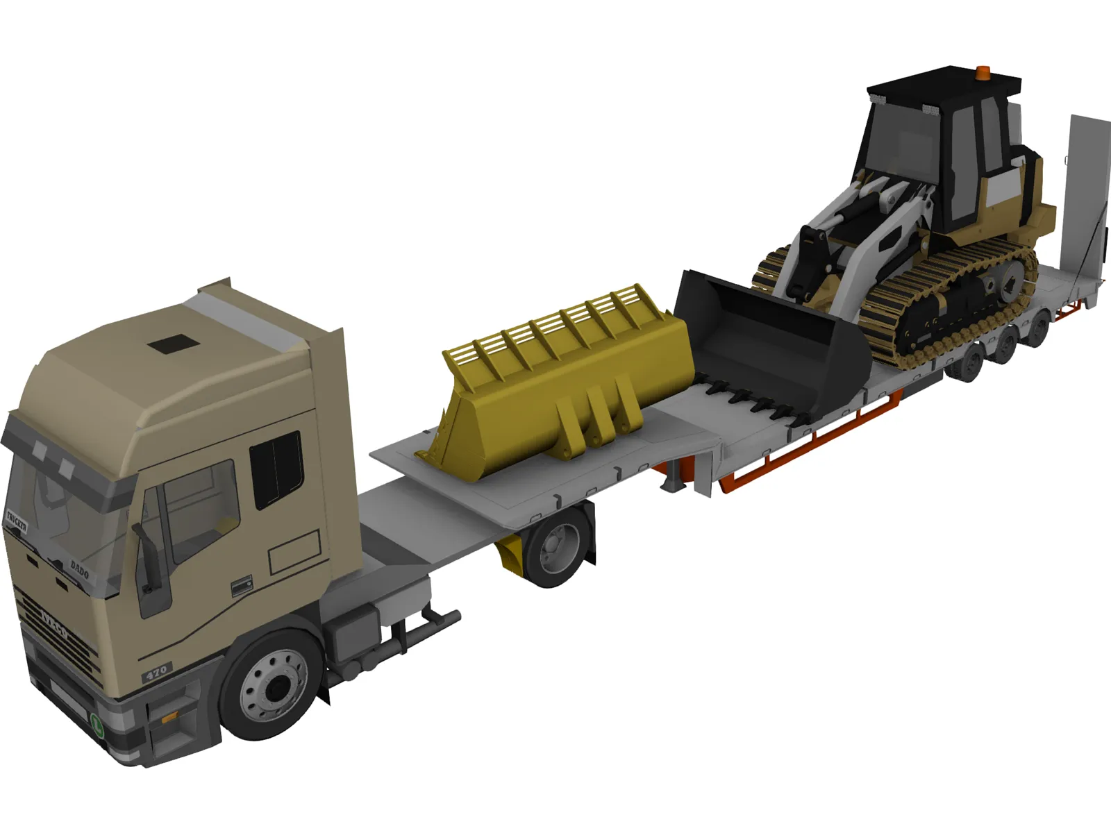 Iveco Tractor with Excavator on Flat Bed 3D Model