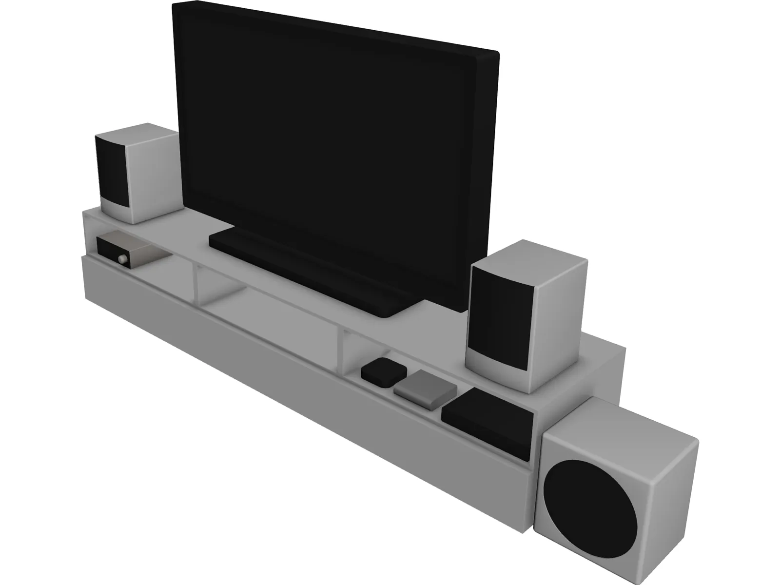 TV Rack with TV and Stereo 3D Model