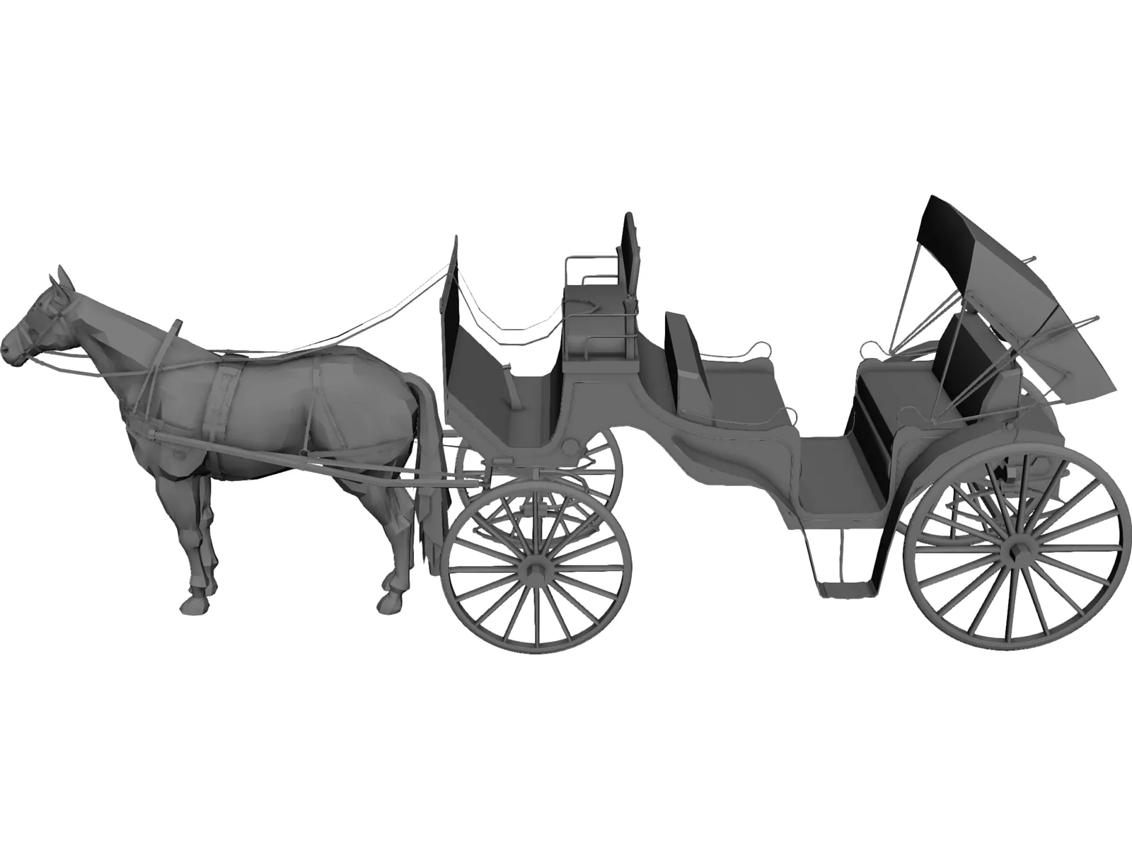 Old Style Horse Carriage 3D Model