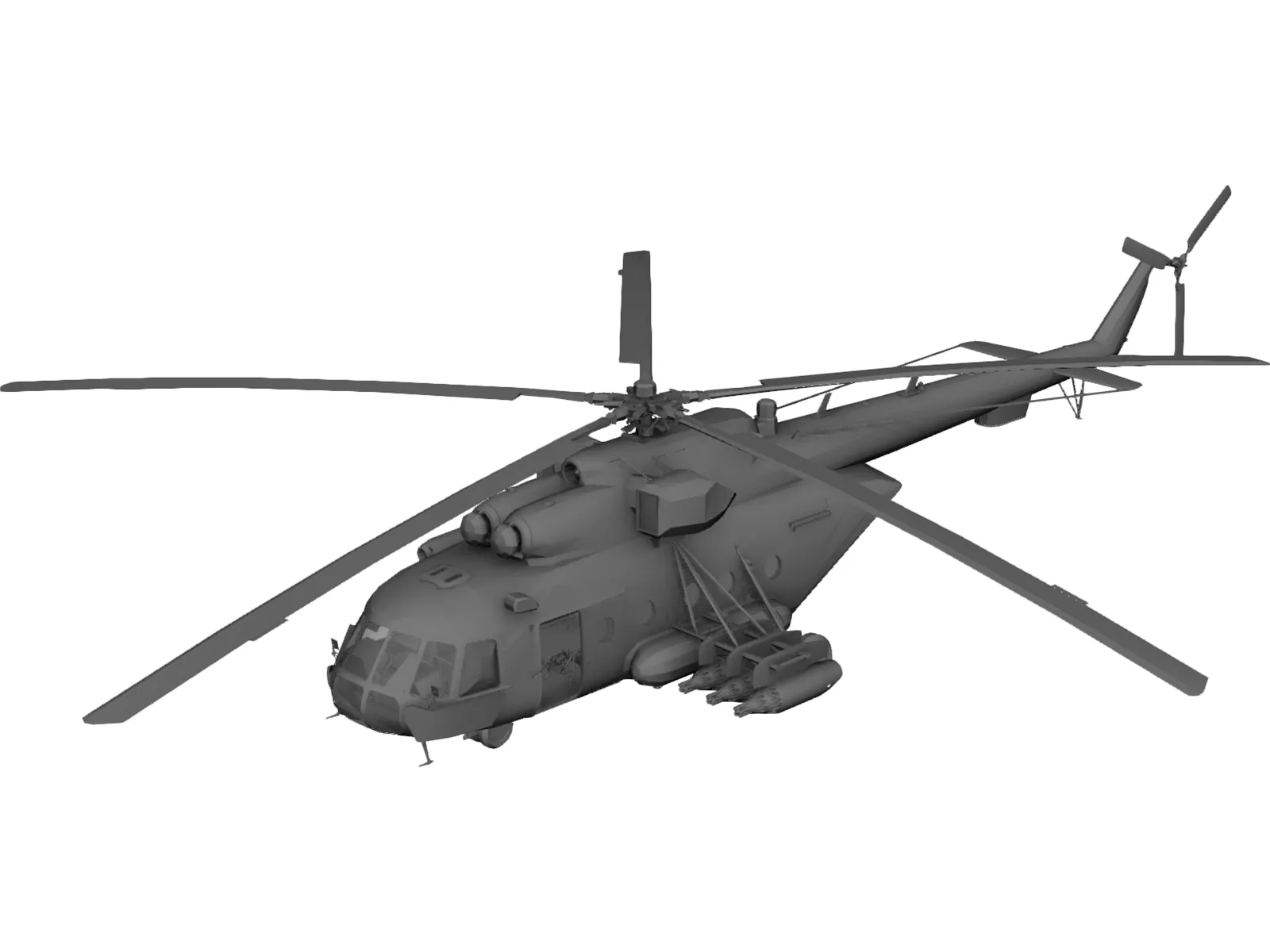 MI-8 Hip Transport Helicopter with Rocket Pods 3D Model