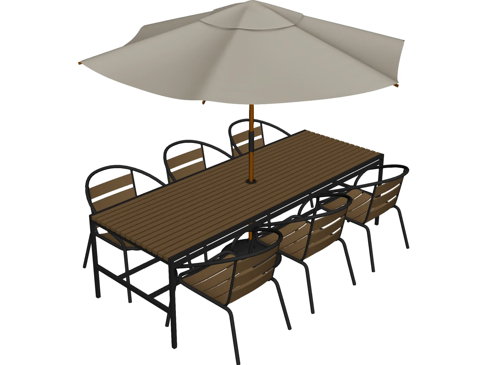 Outdoor Chairs, Table and Umbrella 3D Model