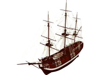 Schooner Frigate Constitution Class 3D Model