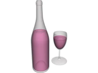 Wine Bottle and Glass 3D Model 3D Preview
