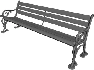 Wood and Metal Park Bench 3D Model