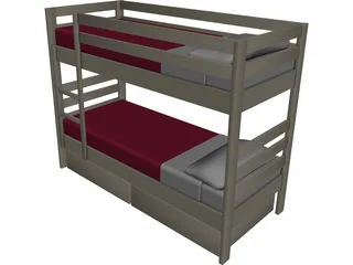 Wooden Bunk Beds 3D Model