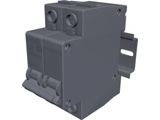 Circuit Breaker with DIN Rail 3D Model