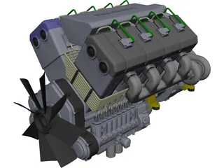 Engine V8 Turbo Diesel 3D Model 3D Preview
