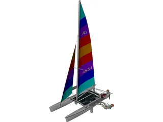 Hobie 18 Magnum Catamaran with Sailors 3D Model 3D Preview