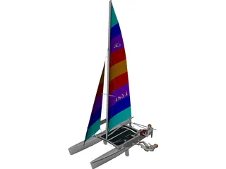 Hobie 18 Magnum Catamaran with Sailors 3D Model