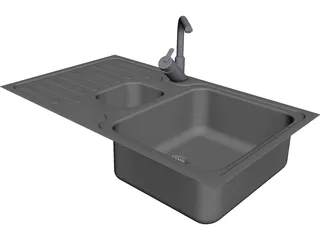 Steel Sink and Faucet 3D Model