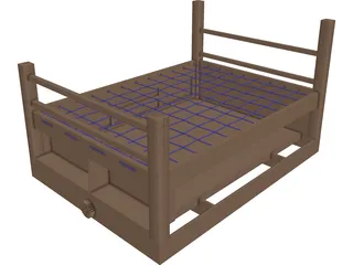 Rope Bed Frame with Drawers 3D Model