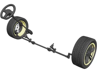 Car Steering Wheel System 3D Model