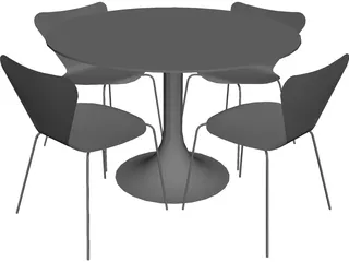 Table and Jacobsen Chairs 3D Model 3D Preview
