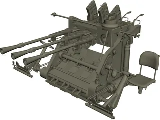 Type 96 Japanese Triple AA Gun (25 mm) 3D Model