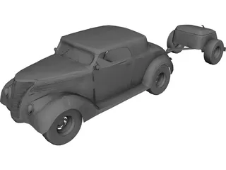 Ford Cabriolet with Trailer (1937) 3D Model