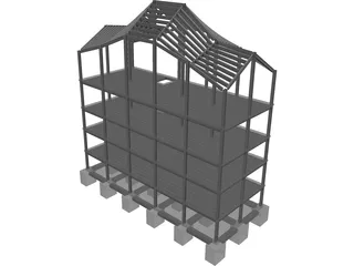 Four Level Building with Complex Roof 3D Model