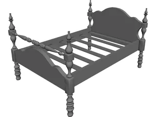 Bed Single Low Post 3D Model