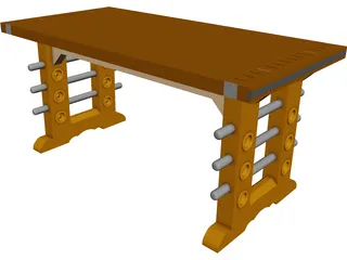 Butcher Block Table CAD 3D Model