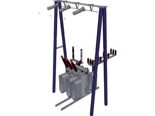 Electric High-voltage Transformers 3D Model