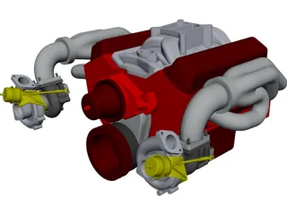 Engine SBC Dual Turbo CAD 3D Model