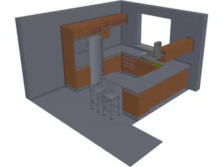 Walnut Kitchen CAD 3D Model