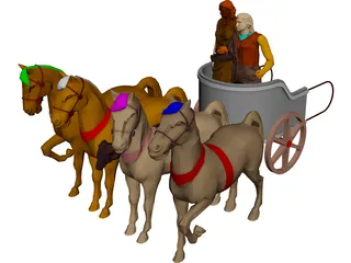 Chariot with People and Horses 3D Model