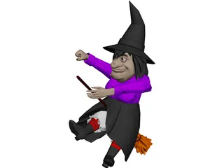 Witch Flying On Broom 3D Model