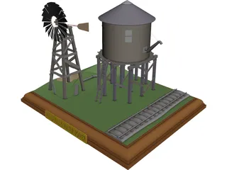 Windmill and Water Tower 3D Model